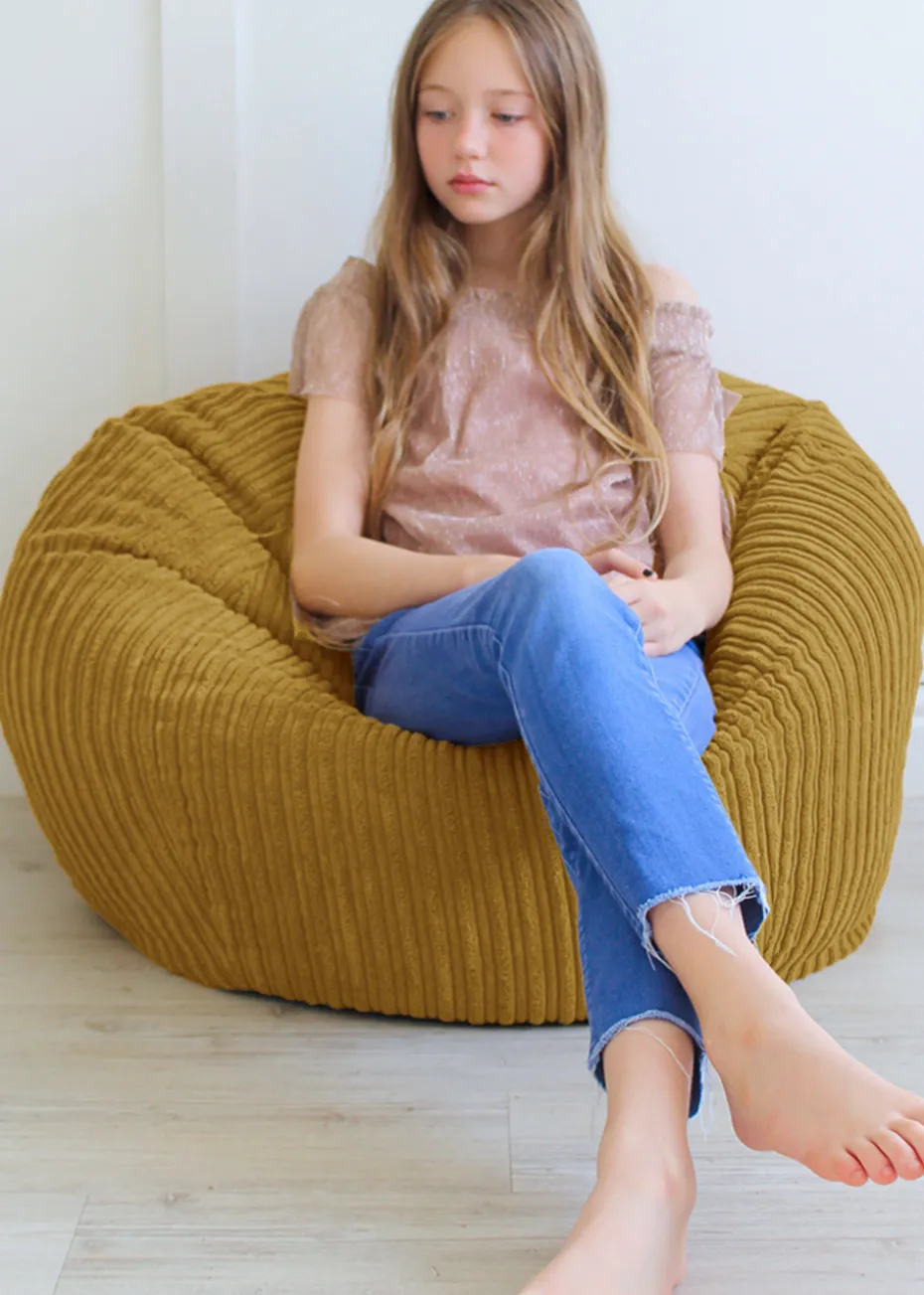 rucomfy Jumbo Cord Kids Slouchbag Mustard Beanbag