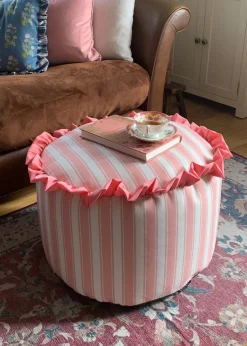 rucomfy Printed Striped Dusky Pink Frilled Pouffe