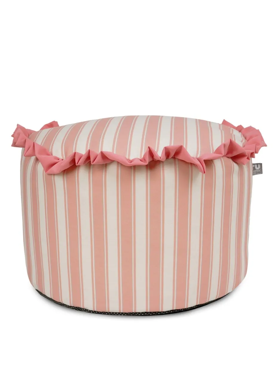 rucomfy Printed Striped Dusky Pink Frilled Pouffe