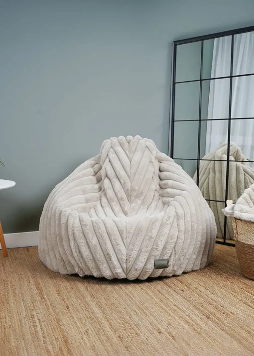 rucomfy Ribbed Faux Fur Slouchbag Cream Beanbag