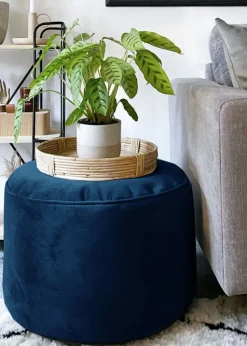 rucomfy Velvet Pouffe Peacock Blue Beanbag