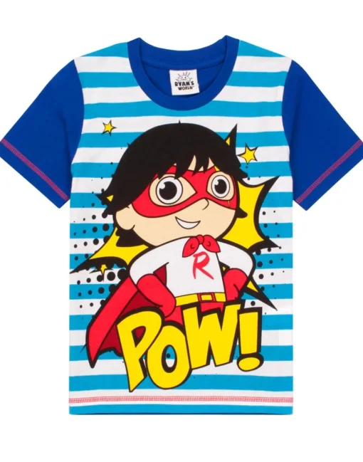 Ryan's World White Striped Kids Shortie Pyjamas (2-8 Years)
