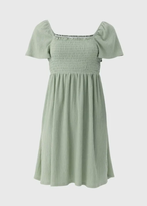 Sage Green Shirred Mini Dress