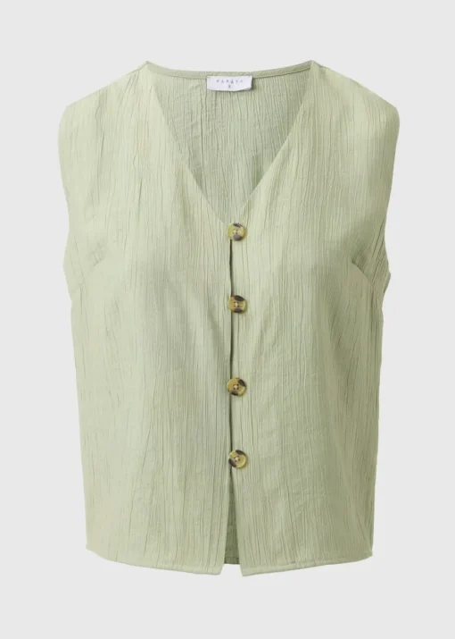 Sage Green Textured Button Front Waistcoat