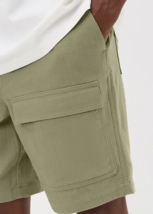 Sage Green Textured Pocket Shorts