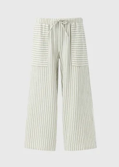 Sage Stripe Double Cloth Crop Trousers