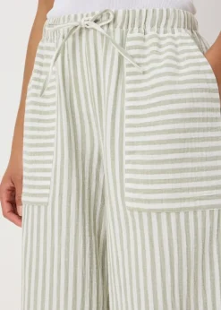 Sage Stripe Double Cloth Crop Trousers