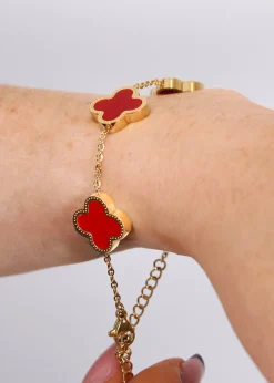 Say It With Red & Gold Teen Clover Chain Bracelet
