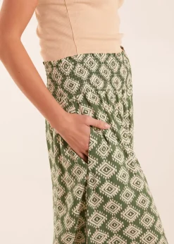 Shirred Waist Wide Leg Aztec Trouser