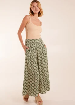 Shirred Waist Wide Leg Aztec Trouser