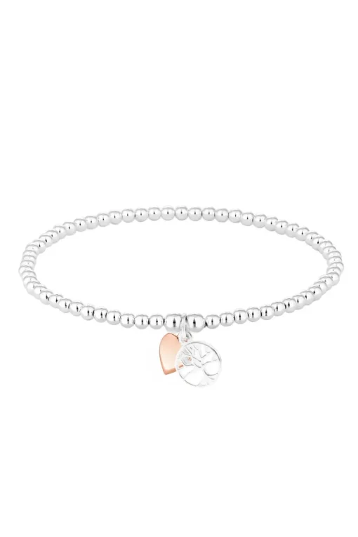 Simply Silver Sterling Silver 925 Polished Mini Tree of Love & Heart Stretch Bracelet