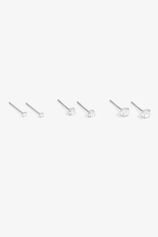 Simply Silver Sterling Silver 925 Cubic Zirconia Classic Round Earrings (Pack of 3)