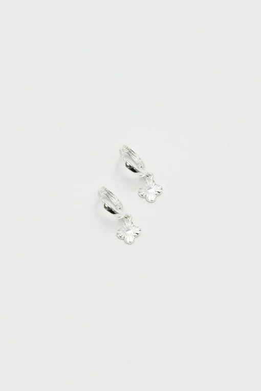 Simply Silver Sterling Silver 925 Polished Diamond Cut Clover Charm Hoop Earrings