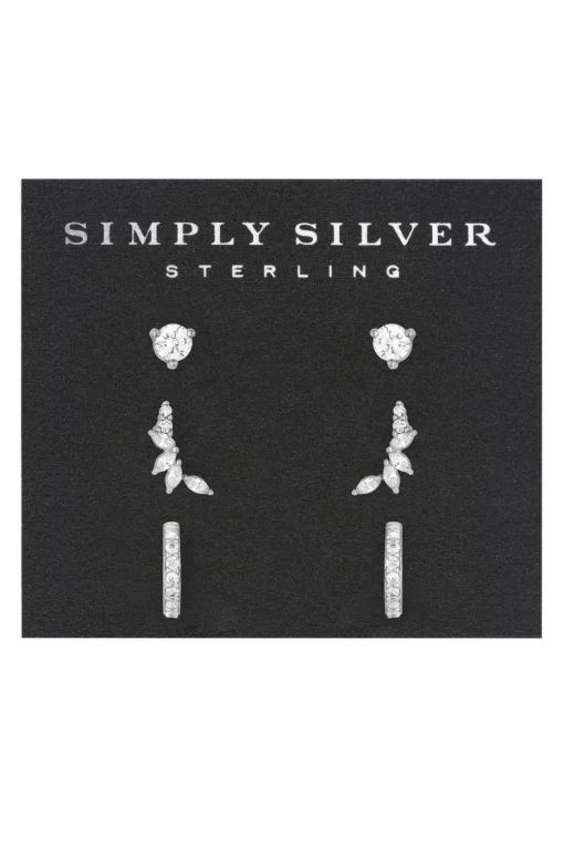 Simply Silver Sterling Silver 925 Cubic Zirconia Climber Earrings (Pack of 3)