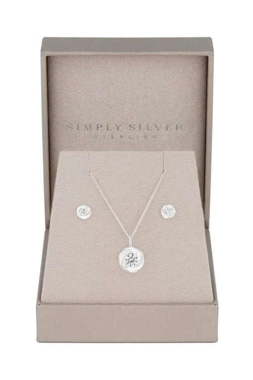 Simply Silver Sterling Silver 925 Cubic Zirconia Knot Set - Gift Boxed