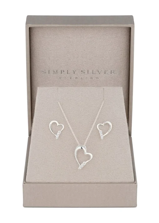 Simply Silver Sterling Silver 925 Cubic Zirconia Heart Set - Gift Boxed