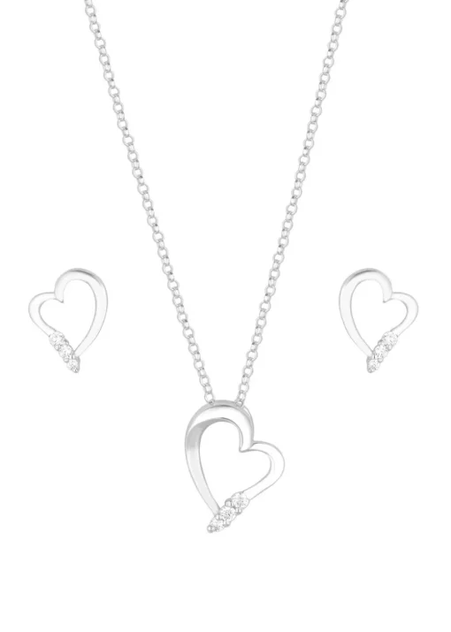 Simply Silver Sterling Silver 925 Cubic Zirconia Heart Set - Gift Boxed