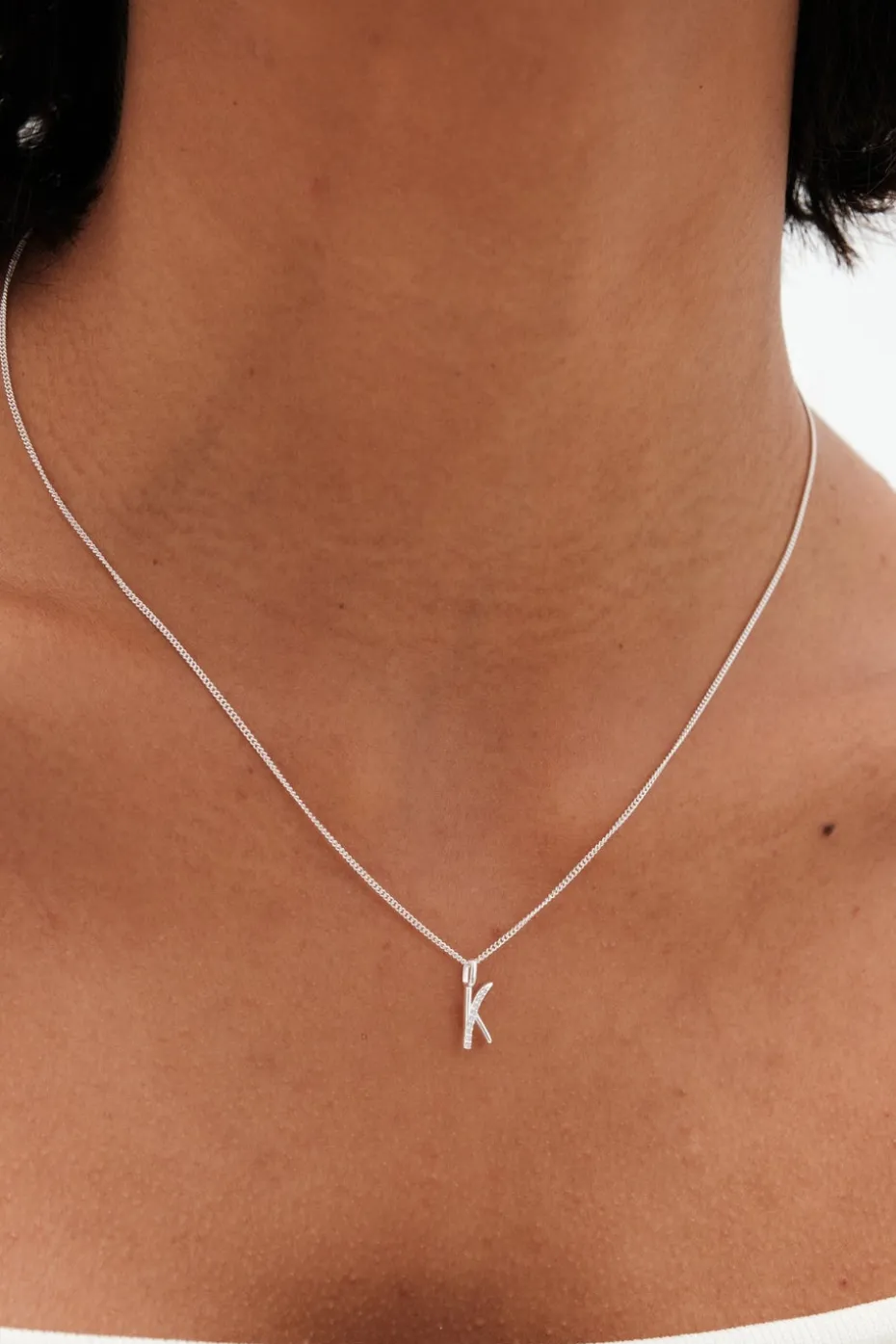 Simply Silver Sterling Silver 925 Polished & Cubic Zirconia Initial Pendant - K