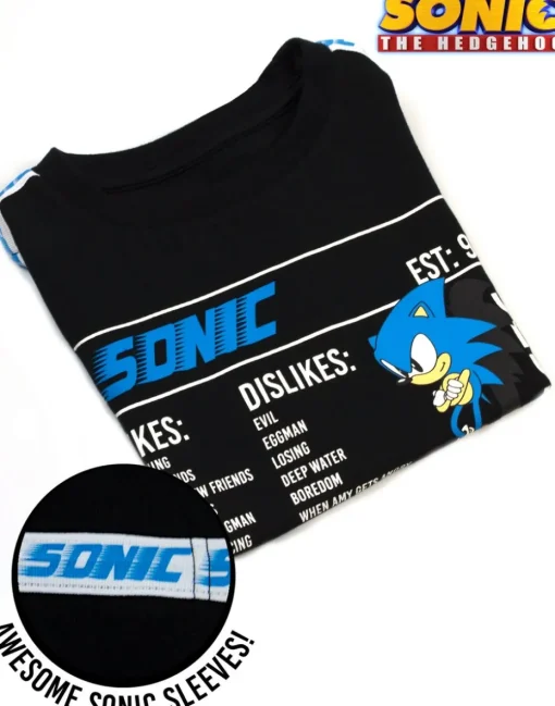 Sonic The Hedgehog Boys Black Sonic Stats Graphic T-Shirt (4 - 14 Years)