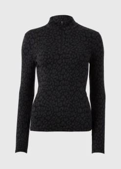 Souluxe Black Leopard Half Zip Top