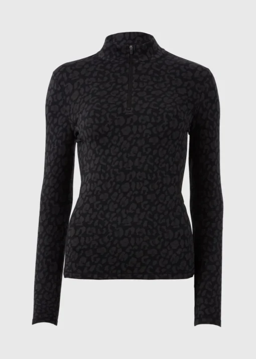Souluxe Black Leopard Half Zip Top