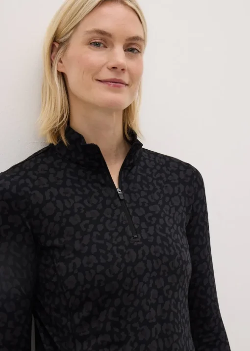 Souluxe Black Leopard Half Zip Top