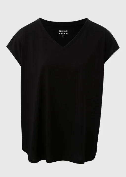 Souluxe Black V Neck T Shirt