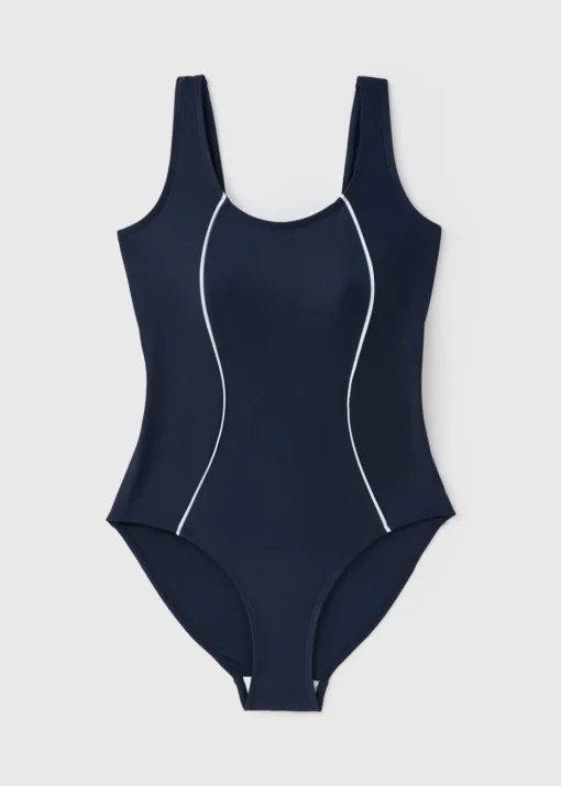 Souluxe Navy Piped Sports Swimsuit