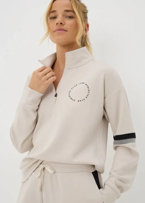 Souluxe Stone Stripe Slogan Half Zip Top