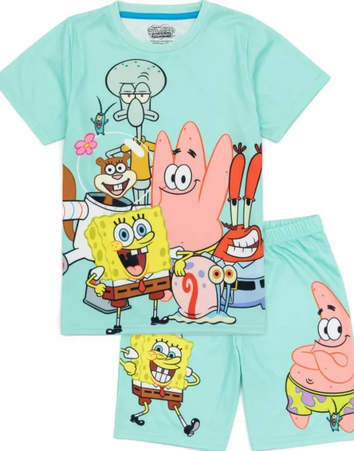 SpongeBob Characters Kids Multi Coloured Blue Shortie Pyjamas (3-14 Years)