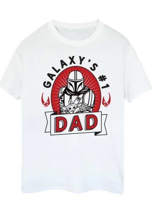 Star Wars The Mandalorian Dad Galaxy Men White Graphic T-Shirt