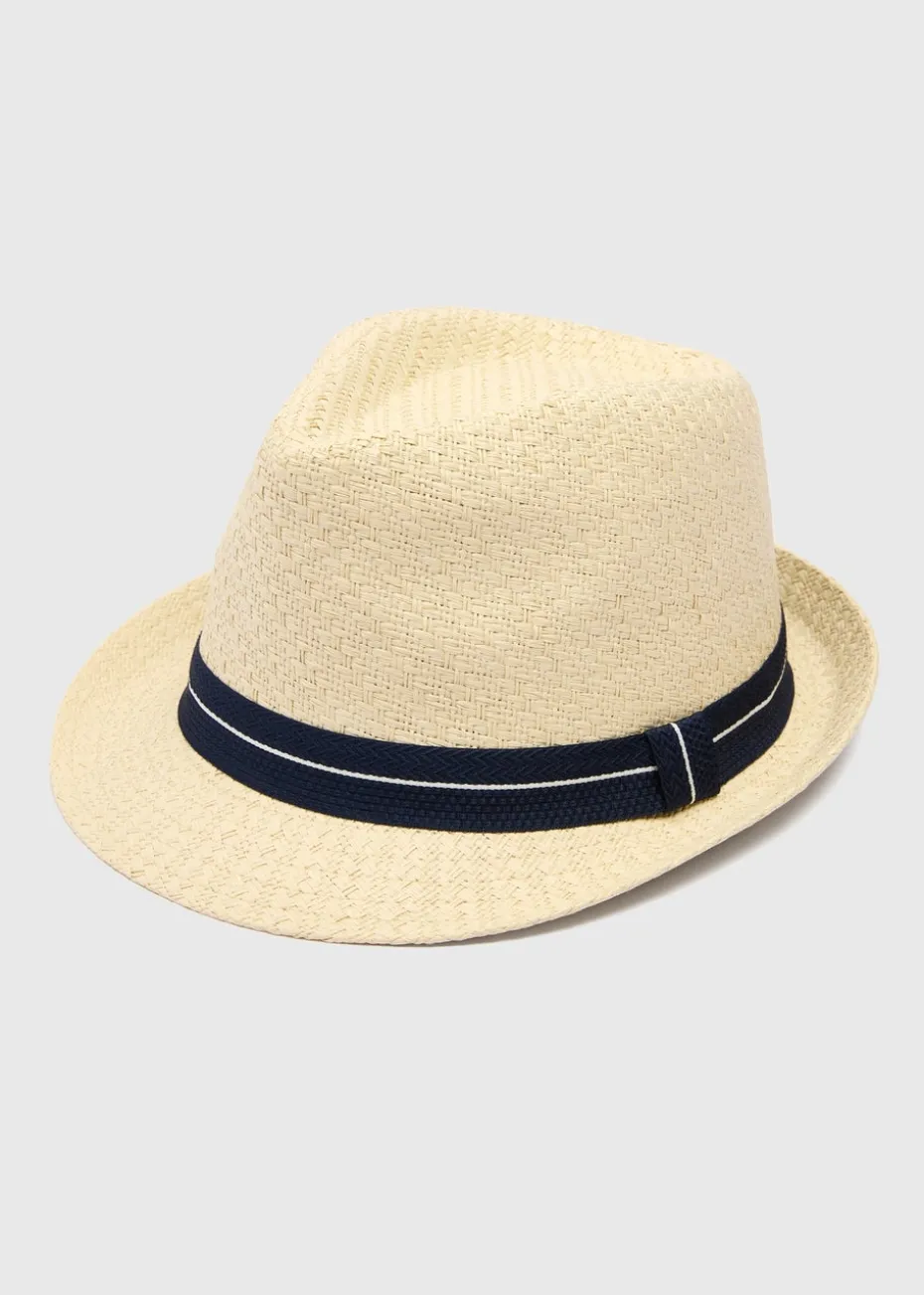 Stone Basket Weave Straw Trilby