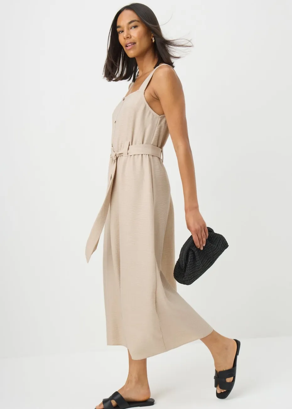 Stone Belted Square Neck Midi Dress