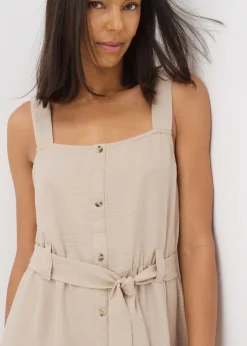 Stone Belted Square Neck Midi Dress