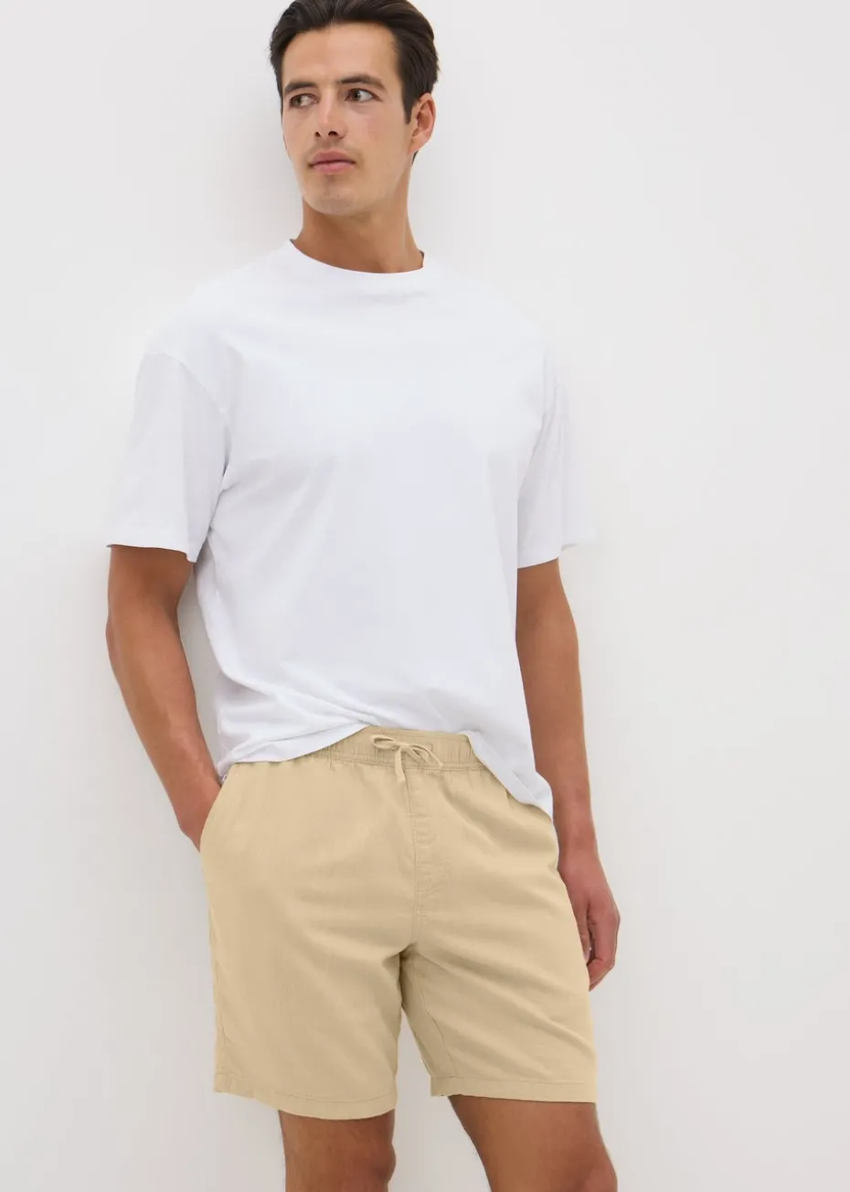 Stone Linen Blend Drawcord Co Ord Shorts