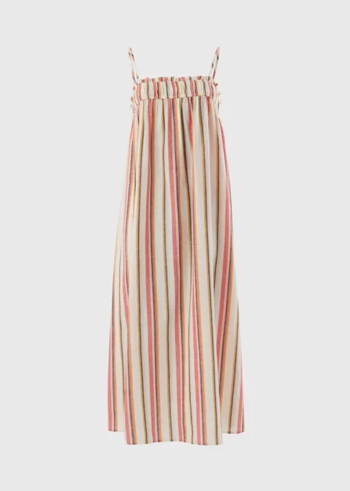 Stone Linen Blend Stripe Trapeze Cami Maxi Dress