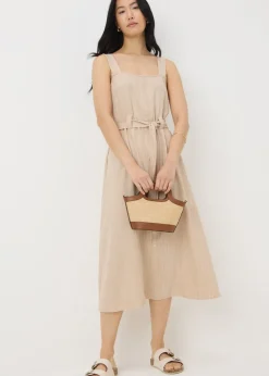 Stone Stripe Square Neck Belted Midi Dress