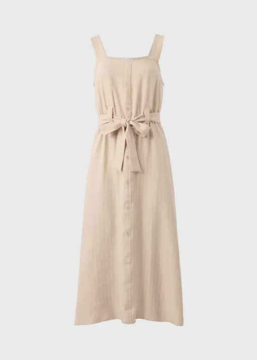 Stone Stripe Square Neck Belted Midi Dress
