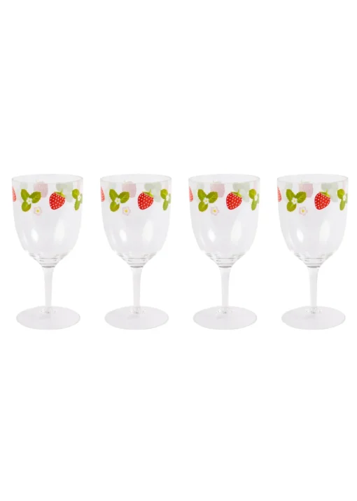 Summerhouse by Navigate Strawberries & Cream Decorated Wine Glasses (Set of 4)