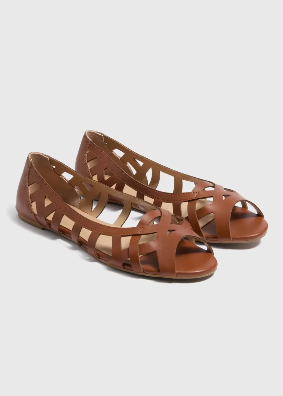 Tan Open Toe Flats