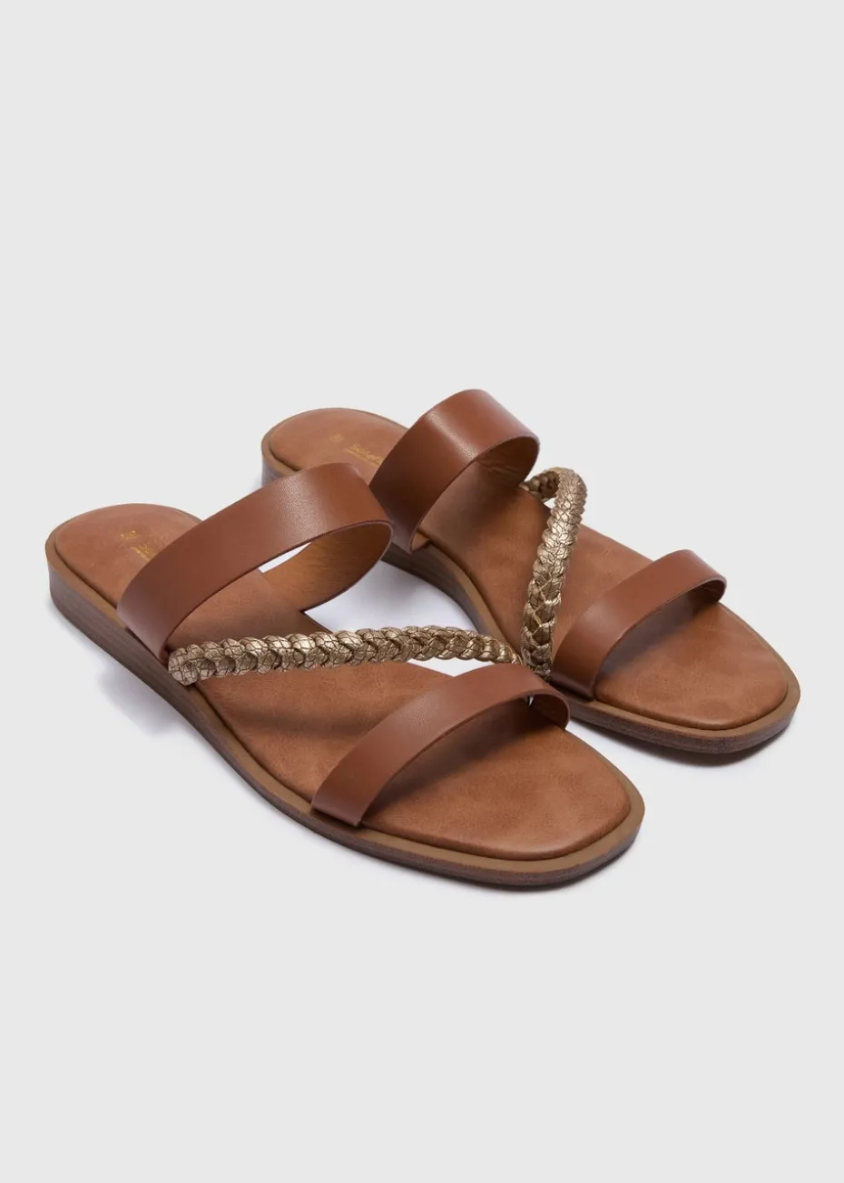 Tan Plaited Mule Sandals