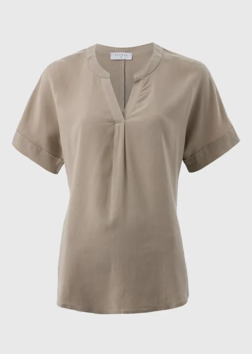 Taupe Linen Blend V-Neck Top