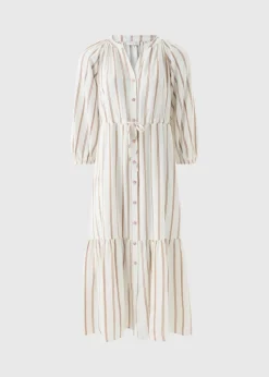 Taupe Stripe Raglan Midi Shirt Dress