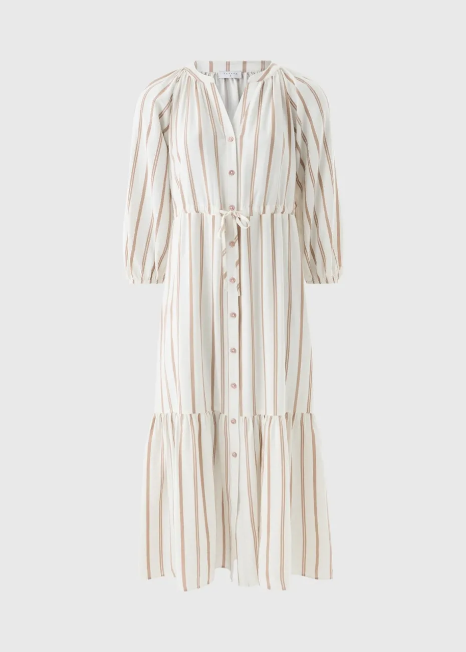 Taupe Stripe Raglan Midi Shirt Dress