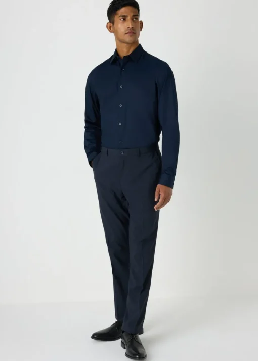 Taylor & Wright Navy Textured Slim Fit Flexi Waist Trousers