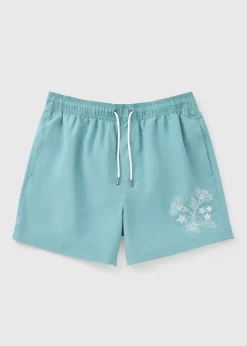 Teal Embroidered Swim Shorts