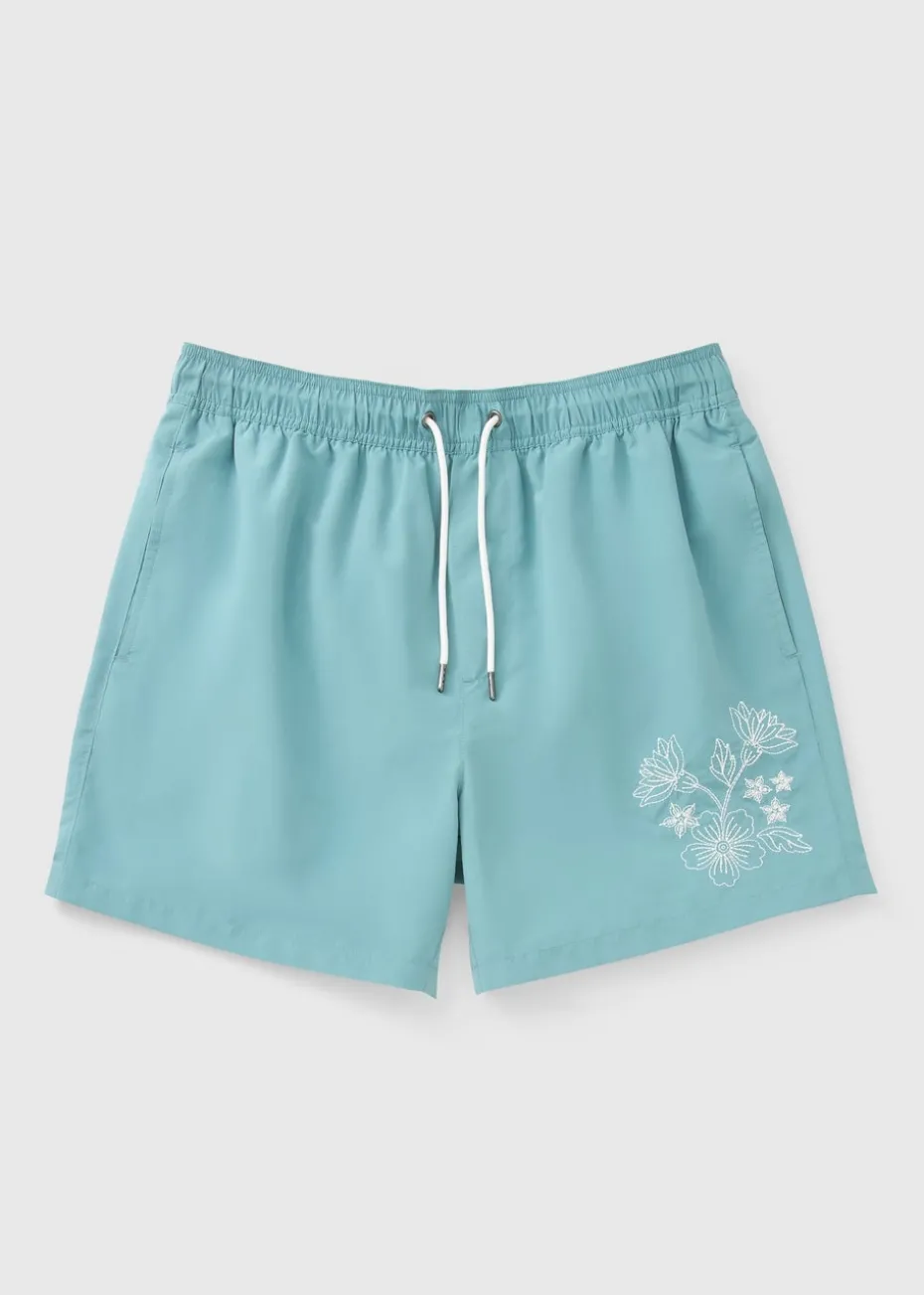 Teal Embroidered Swim Shorts