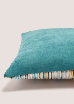 Teal Stripe Velvet Cushion