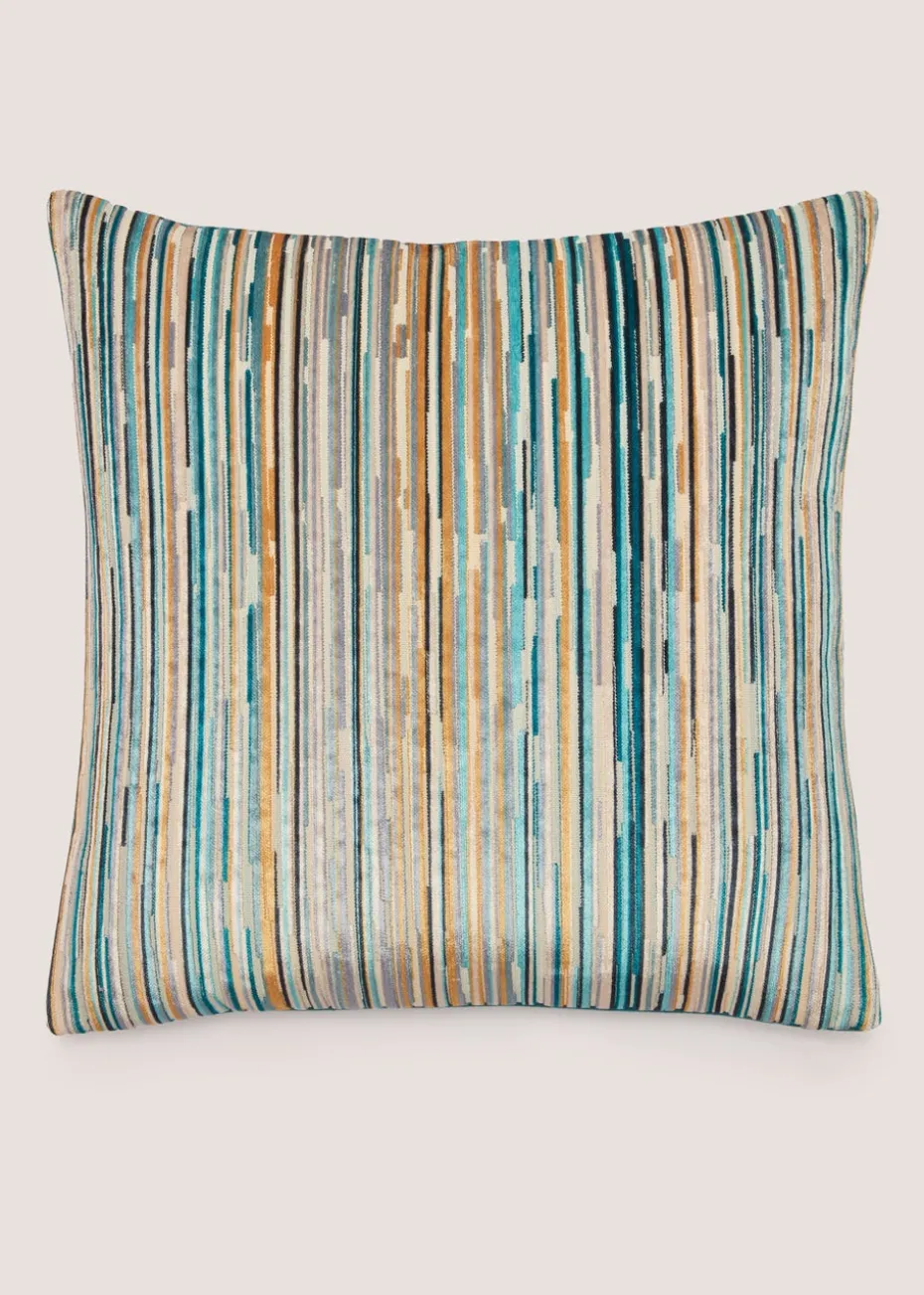 Teal Stripe Velvet Cushion