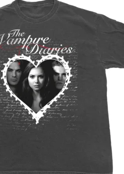 The Vampire Diaries Lace Heart Charcoal Boyfriend Fit Washed Graphic T-Shirt